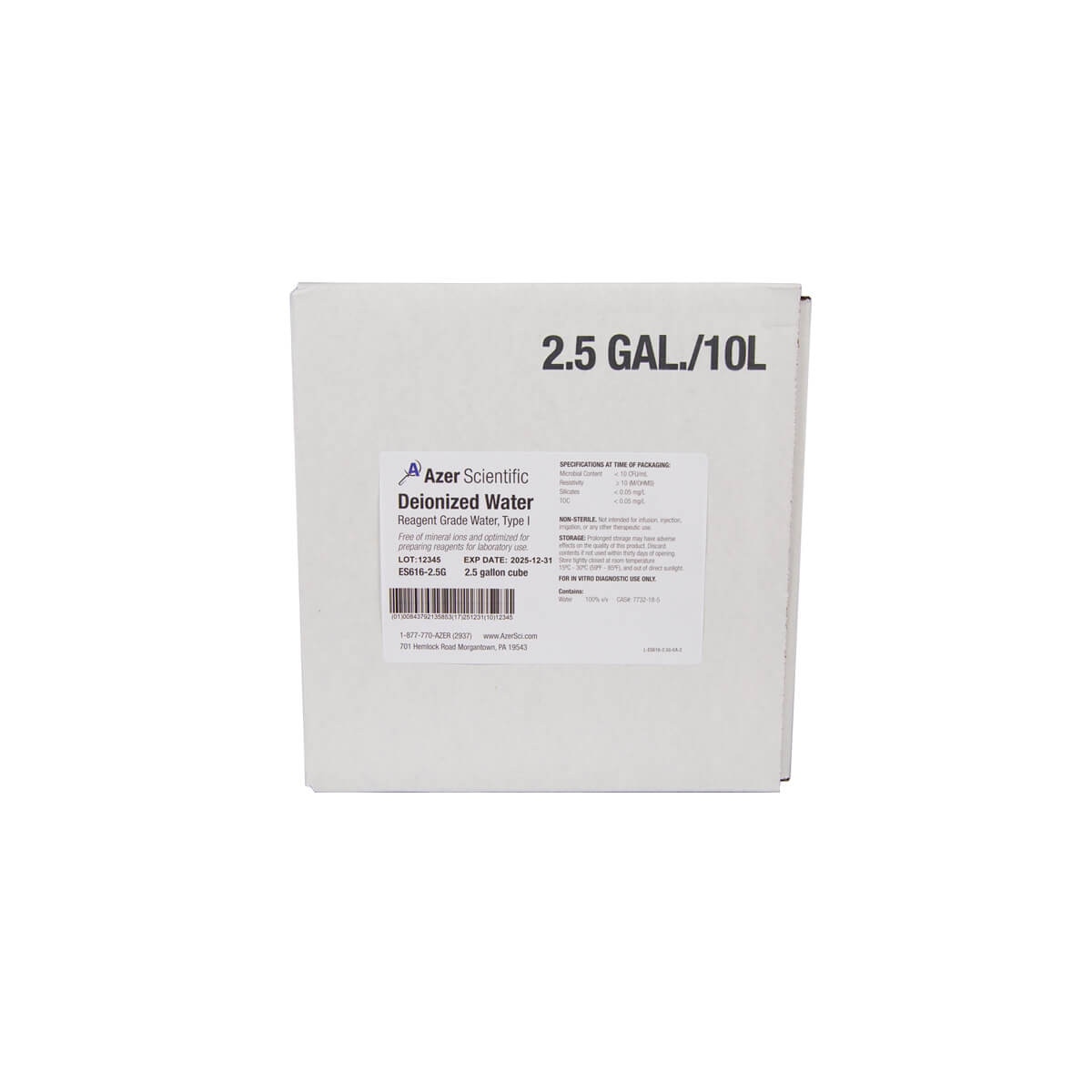 Deionized Water, 2.5 Gallon